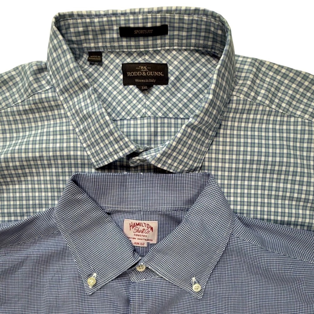 Lot Rodd & Gunn 3XL Mens Button Down Shirt Hamilton Shirt Co Custom Blue Check